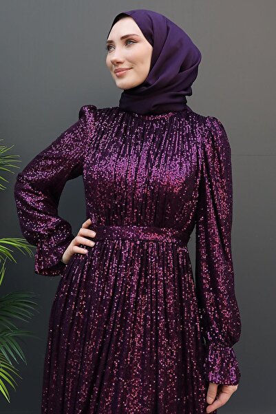 GİZ AGİYİM Βραδινό φόρεμα με παγιέτες πεταλούδα μωβ