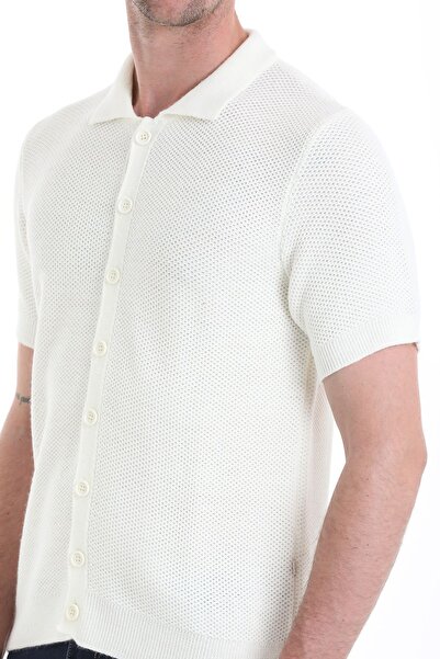 Hatemoğlu Ecru Short Sleeve Regular Fit Knitwear Cardigan - Plain Buttoned
