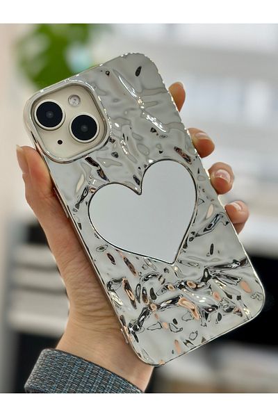 Go Aksesuar حافظة سيليكون لامعة ومزخرفة بمرآة بلاتينية متوافقة مع هاتف Iphone 13 - 14 و15