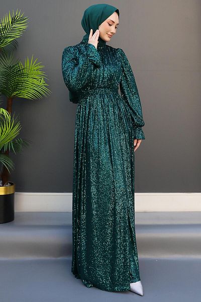 GİZ AGİYİM Sequin Butterfly Evening Dress Emerald