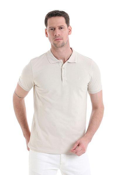 Hatemoğlu Beige Regular Fit Plain 100% Cotton Polo Neck T-Shirt