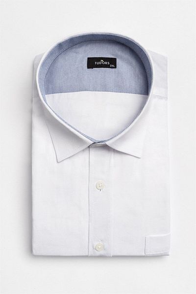 Tudors Ανδρικό πουκάμισο Dobby Oxford White με κρυφό γιακά με μακρυμάνικο μέγεθος