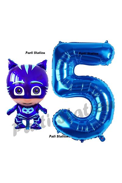 Parti Station 5 Year Old Child Birthday Pijamaskeliler Cat Balloon Set - PjMasks Concept