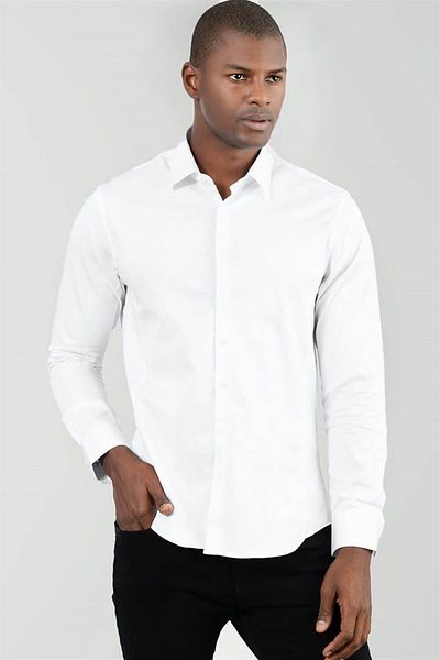Tudors Super Slim Fit Μακρυμάνικο Lycra Cotton Satin Ανδρικό λευκό πουκάμισο