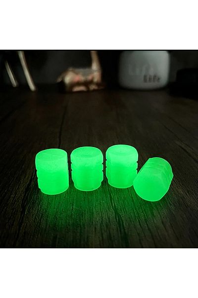 KMLBRKSTORE فلورسنت LED أخضر - مجموعة غطاء صمام إطار السيارة والدراجة النارية بدون بطارية