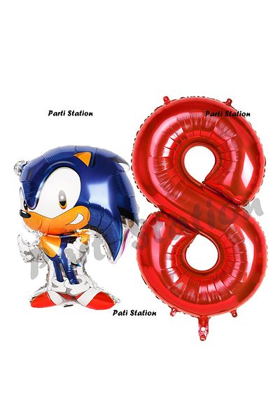 Parti Station Fox Sonic Boom - 8 Year Old Birthday Set, Concept Balloon and Red Number Balloon