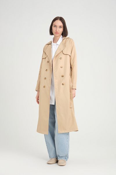 MODAQU Double Breasted Long Trench Coat Beige