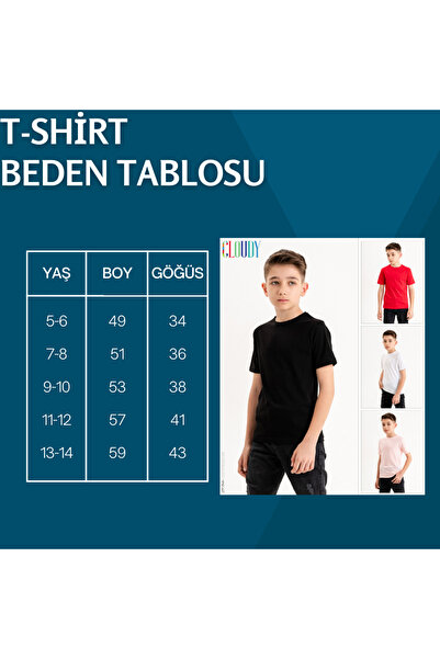 Cloudy Kids Erkek Çocuk Kısa Kol Bisiklet Yaka Siyah %100 Pamuk Tişört
