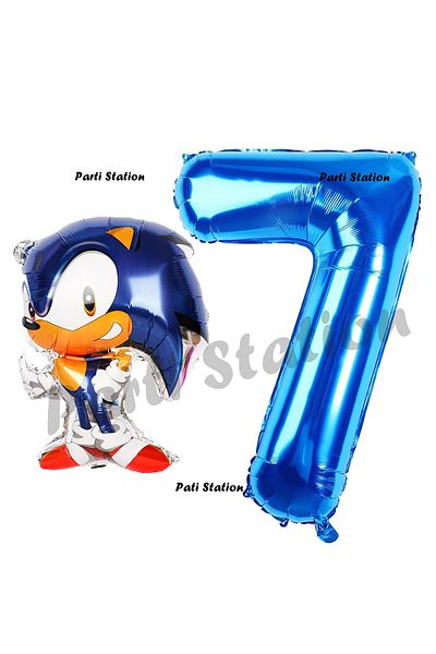 Parti Station 7 Year Old Birthday Fox Sonic Balloon Set - Boom Concept, Navy Blue Number Balloon
