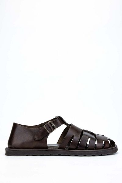 Sandals Factory Men's Genuine Leather Brown Flat Sandals