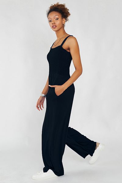 Hopoi Women's Black Elastic Wide Leg Jumpsuit Hop4504