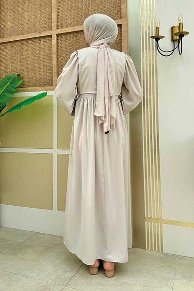 Bym Fashion Doppellagiges Kleid mit Bindedetail 6003 Stein