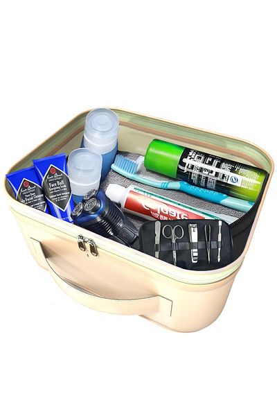 minufco Men's Vegan Faux Leather Liquid-Proof Shaving Set and Toothbrush Personal Care and Travel Bag