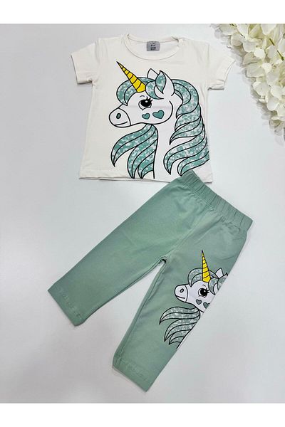Esterella Unicorn Printed Short Sleeve Tights Girls Set