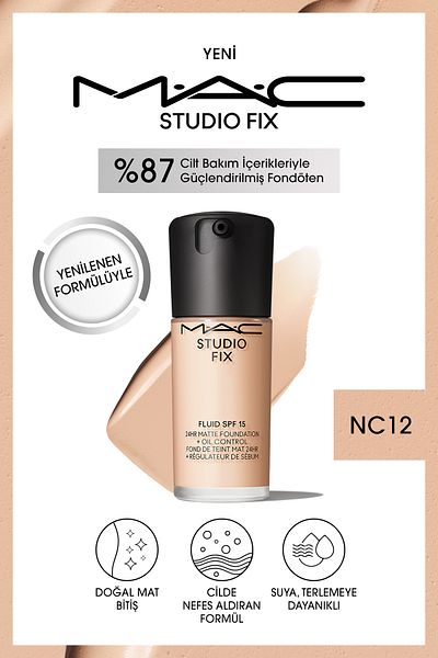 M.A.C Matte Foundation Lasting up to 24 Hours - Studio Fix Fluid Spf15 - Color: Nc12 - 30ml