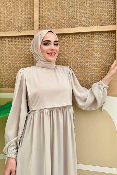 Bym Fashion Dvouvrstvé šaty na kravatu 6003 Stone