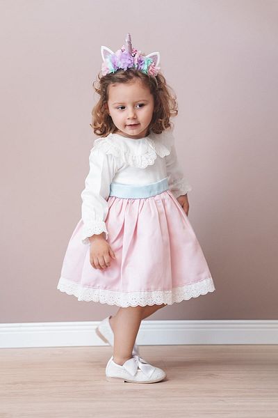 Banamio Wendy Scallop Detailed Bow Cotton Lined Girl's Dress