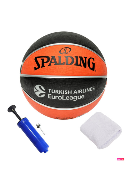 SPALDING Tf-150 Euroleague Rubber Training Basketball No 6 Outdoor Match Ball 540 Gr + Pump + Towel Wristband