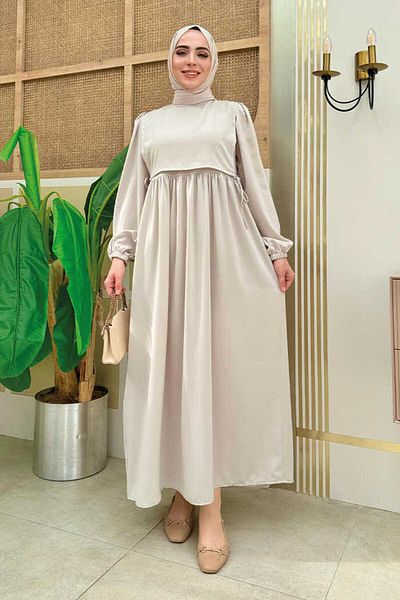 Bym Fashion Doppellagiges Kleid mit Bindedetail 6003 Stein