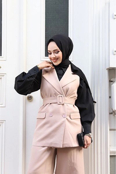Tesettür Diyarı Γιλέκο Crepe Double Suit (Μήκος γιλέκου: 75 Μήκος παντελονιού: 105 cm) Mink