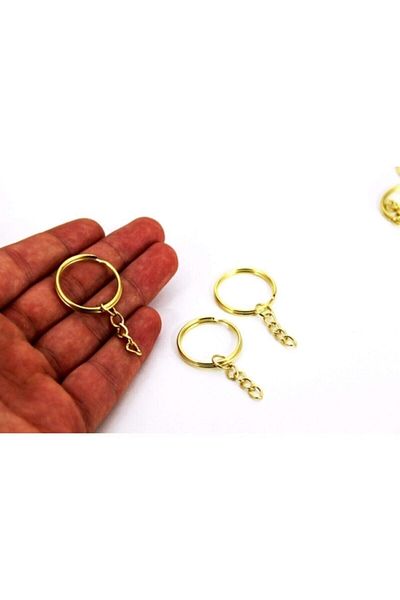Aker Hediyelik 25 Mm Chain Keychain Ring, Yellow Coated 100 Pieces