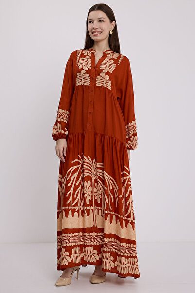 Bigdart Kadın Kiremit Vizon Viskon Tesettür Elbise 2423