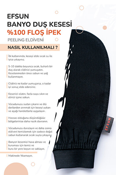 Efsun Banyo Duş Kesesi Peeling Eldiveni %100 Floş Ipek Erkekler Ve Kadınlar Için, Premium Kese, Siyah