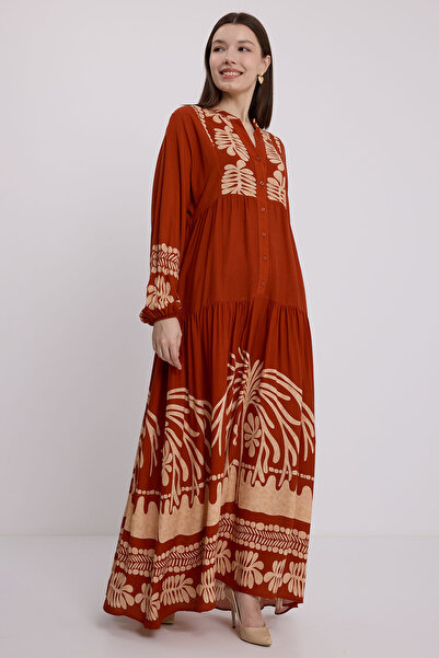 Bigdart Kadın Kiremit Vizon Viskon Tesettür Elbise 2423