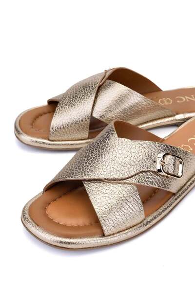 Tamer Tanca Γυναικείες φλατ παντόφλες από γνήσιο δέρμα κίτρινο