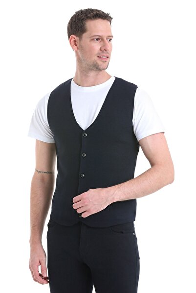 Hatemoğlu Navy Blue V-Neck Regular Fit Knitwear Vest