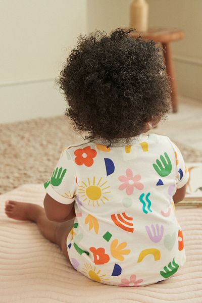 Next Baby Glossy Printed 100% Cotton 3-Piece Romper Set
