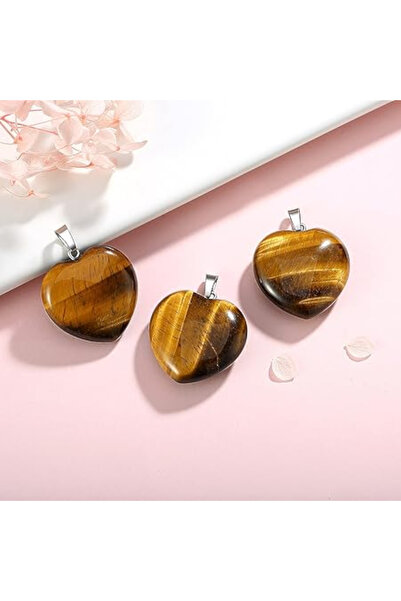 NBS Beautiful Naturel Stones Kaplan Gözü Kalp Gerçek Doğal Taş Kolye Ucu ( 1 ...