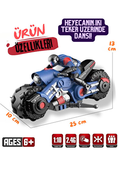 Wingzy Uzaktan Kumandalı Drift Motosikleti, 360° Dönüş, Sesli Işıklı Hızlı Drift Yapan RC Motosiklet