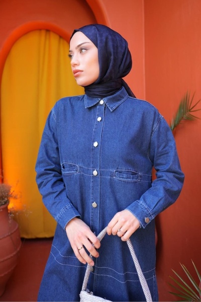 My Magazin Yırtmaçlı Uzun Yumuşak Dokulu Denim Kap
