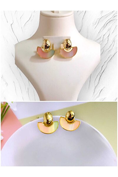 Dodemert Home Pembe Taşlı Akrilik Yarım Ay Küpe ( Çivi 925 Ayar)