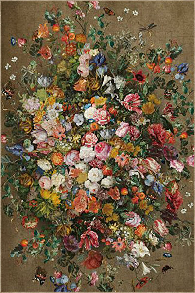 Rugs Modern Halı Kahverengi Temalı Çok Renkli Çiçekli Dokuma Taban miravip840