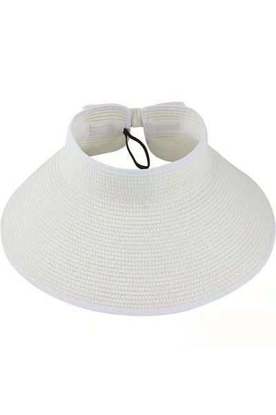 Shopiolog Women's Wide Brim UV Protection Bow Straw Visor Hat