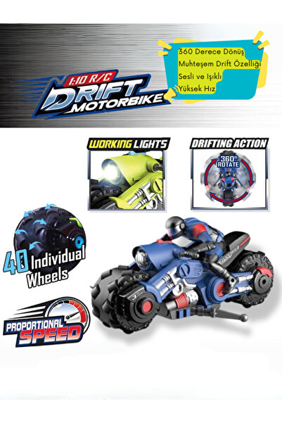Wingzy Uzaktan Kumandalı Drift Motosikleti, 360° Dönüş, Sesli Işıklı Hızlı Drift Yapan RC Motosiklet