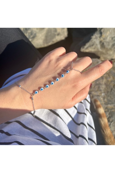 pop up store Gümüş Renk Nazar Boncuk Detay El Aksesuarı/Şahmeran