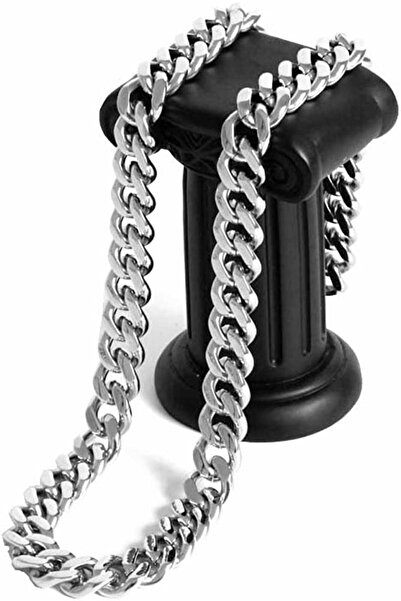 Nurtakı Mehmet Sadık  Kalın Zincir Paslanmaz Gümüş Renk Fors Kolye 55 Cm