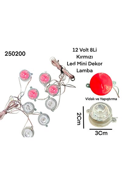 gcstore 12 Volt 4'lü Set Dekor Lamba Kırmızı Ledli Yapıştırma ve Vidalı İç Dı...