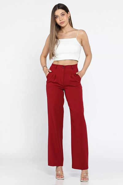 GÜLSELİ Claret Red Women's Wide Leg Trousers