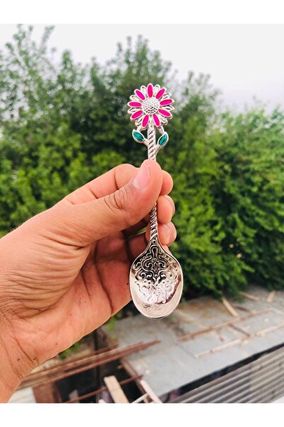 Metler Daisy Motif Luxury Silver Metal 2 Pieces Spice Spoons, Teaspoons, Coffee and Sugar Spoons