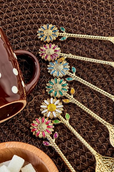 Metler Daisy Motif Luxury Silver Metal 2 Pieces Spice Spoons, Teaspoons, Coffee and Sugar Spoons