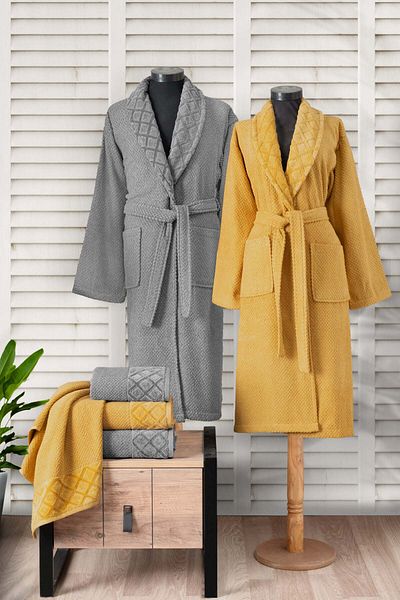 Pierre Cardin Anthracite-Mustard Soft Diamond Family Set