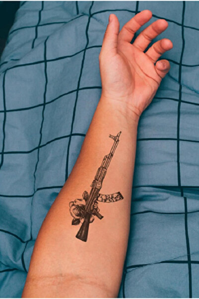 Classy AK47, Colt Geçici 3D Dövme Tattoo Gerçek Görünümlü Uzun Süreli Dövme 3 Adet Tek Paket