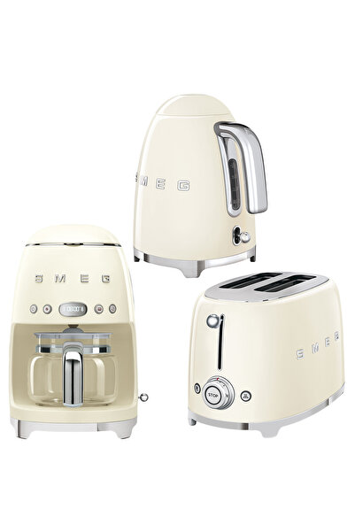 SMEG 50's Style Krem Kettle - 1x2 Ekmek Kızartma Makinesi Ve Filtre Kahve Makine Seti