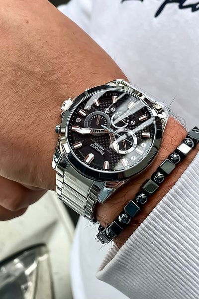 Ferrucci ALL MECHANISMS ACTIVE Steel Case Steel Band Men's Wrist Watch with Bracelet gift