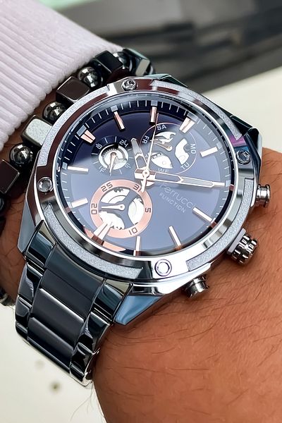 Ferrucci ALL MECHANISMS ACTIVE Steel Case Steel Band Men's Wrist Watch with Bracelet gift