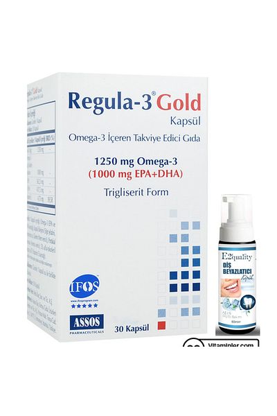 Assos Regula-3 Gold Omega-3 1250 mg 30 Capsules + Teeth Whitening Foam Gift